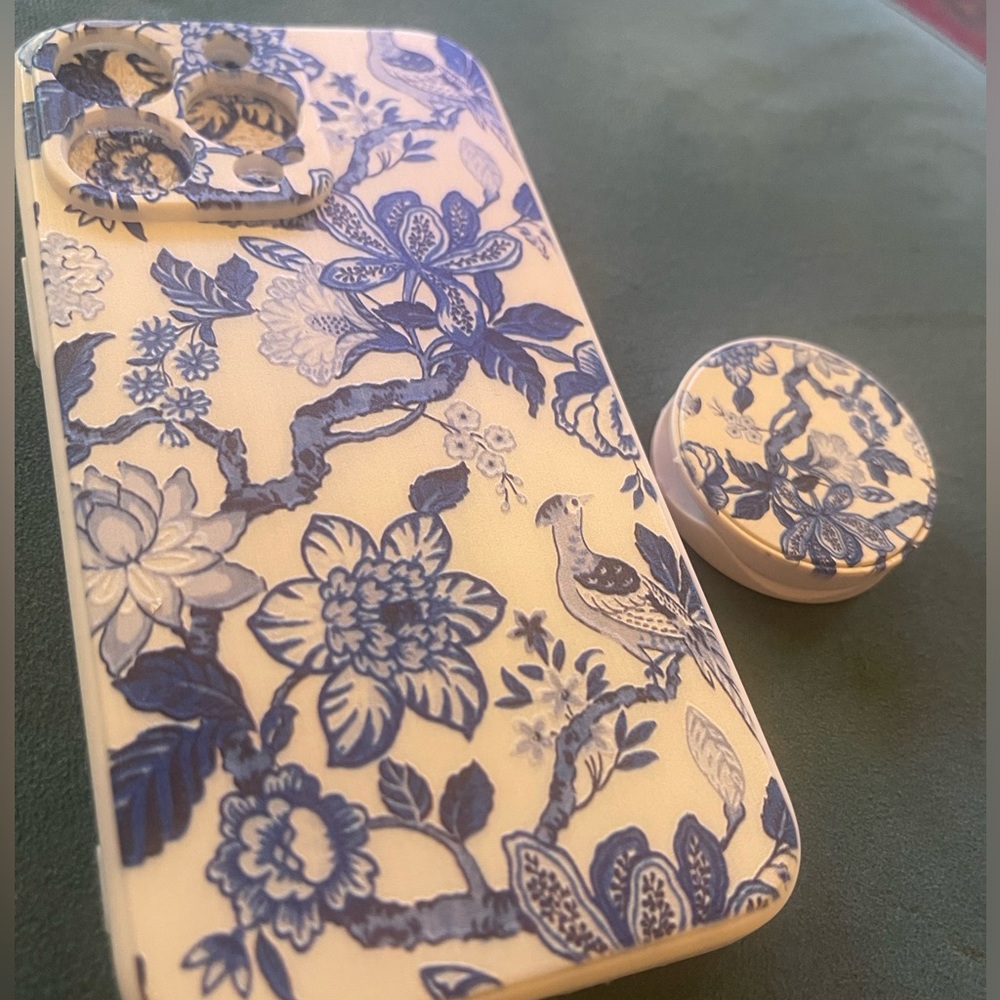 Brand new a blue floral iPhone case-iPhone 13- with matching phone grip